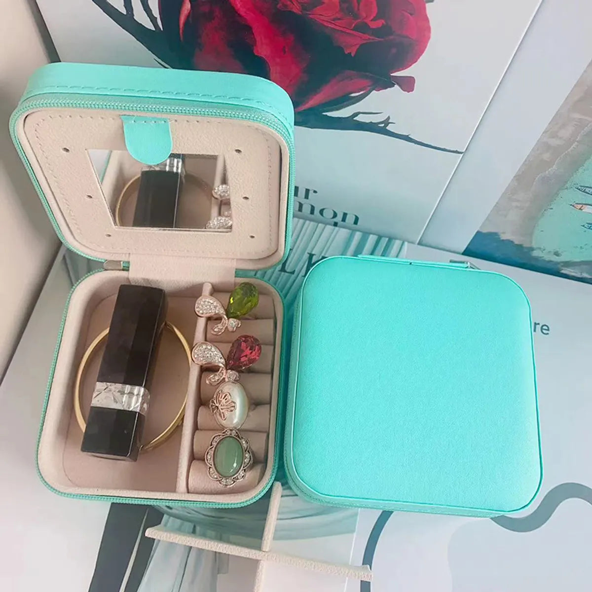 1 Piece Simple Style Solid Color Leather Jewelry Boxes