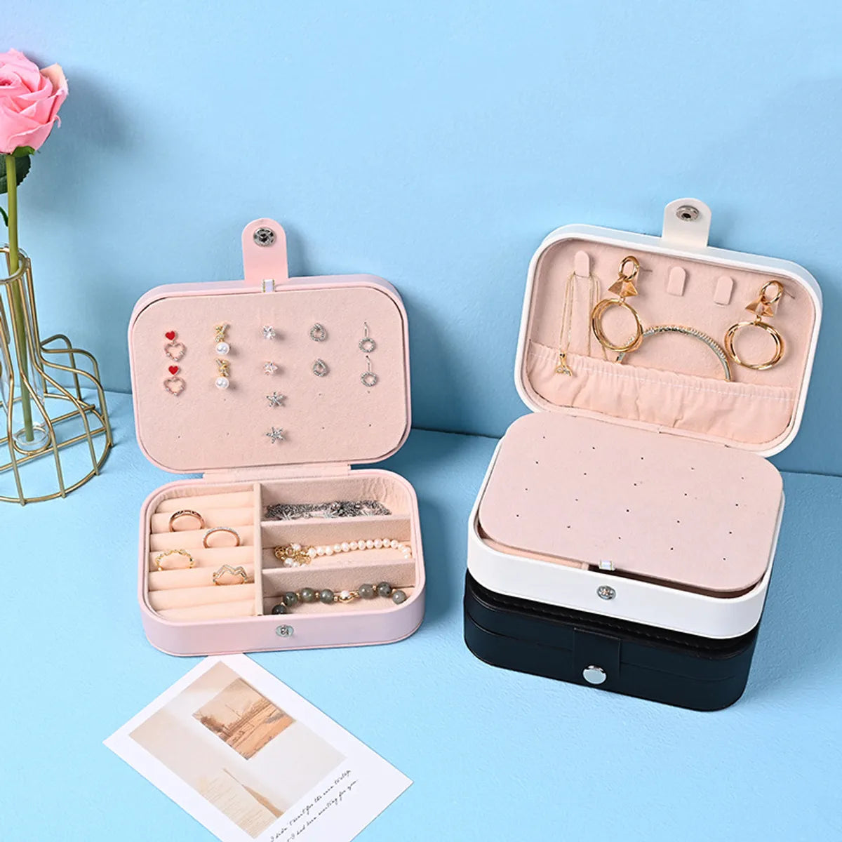 1 Piece Simple Style Solid Color Pu Leather Jewelry Boxes