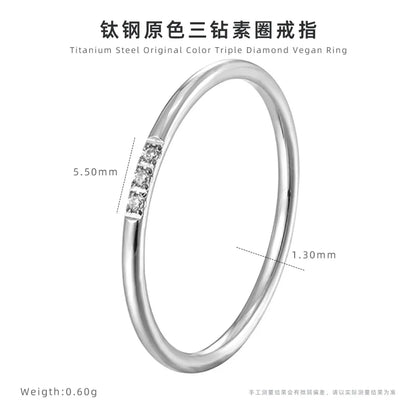 1 Piece Simple Style Solid Color Titanium Steel Inlay Zircon Rings