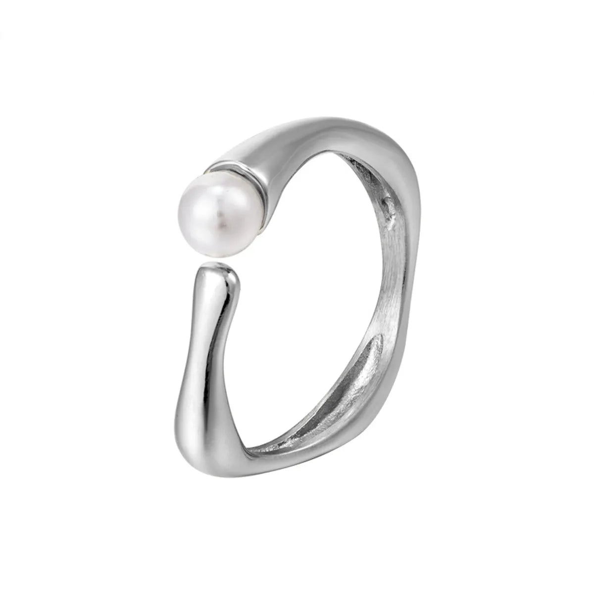 1 Piece Simple Style Solid Color Titanium Steel Plating Inlay Pearl Rings