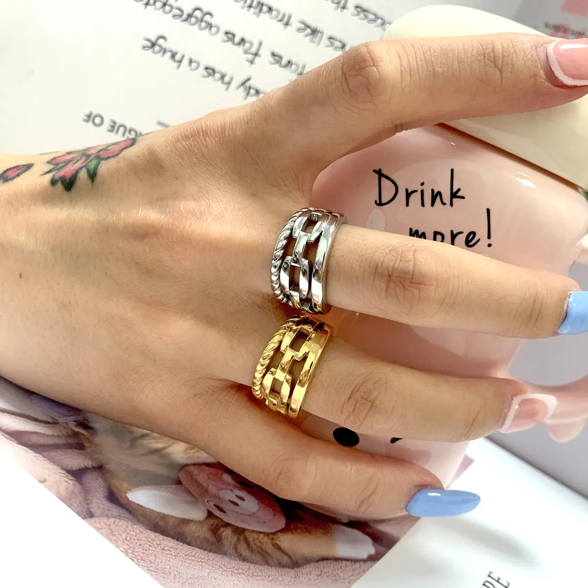 1 Piece Simple Style Solid Color Titanium Steel Plating Rings