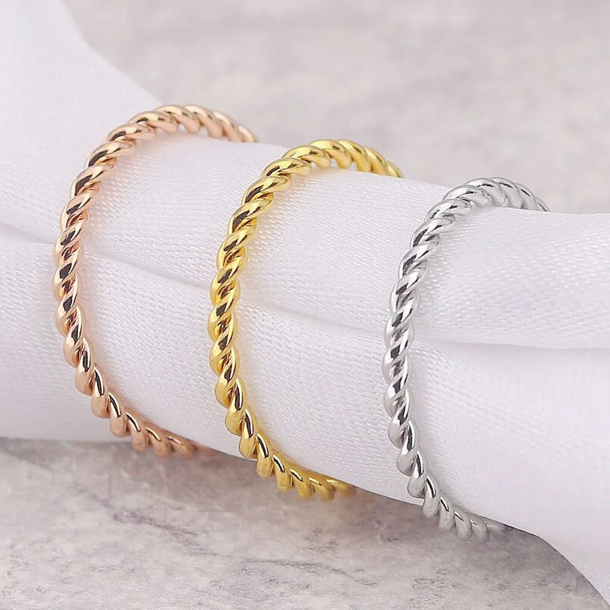 1 Piece Simple Style Solid Color Titanium Steel Polishing Plating Open Ring