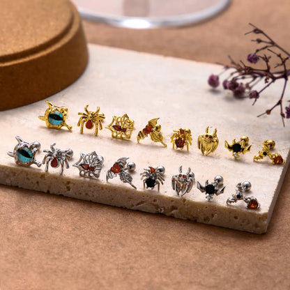 1 Piece Simple Style Spider Spider Web Bat Plating Inlay Stainless Steel Zircon 18k Gold Plated Ear Studs