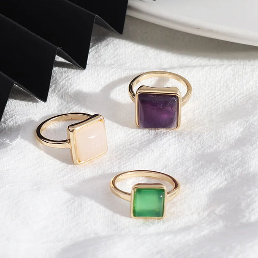 1 Piece Simple Style Square Alloy Plating Inlay Natural Stone Women'S Rings