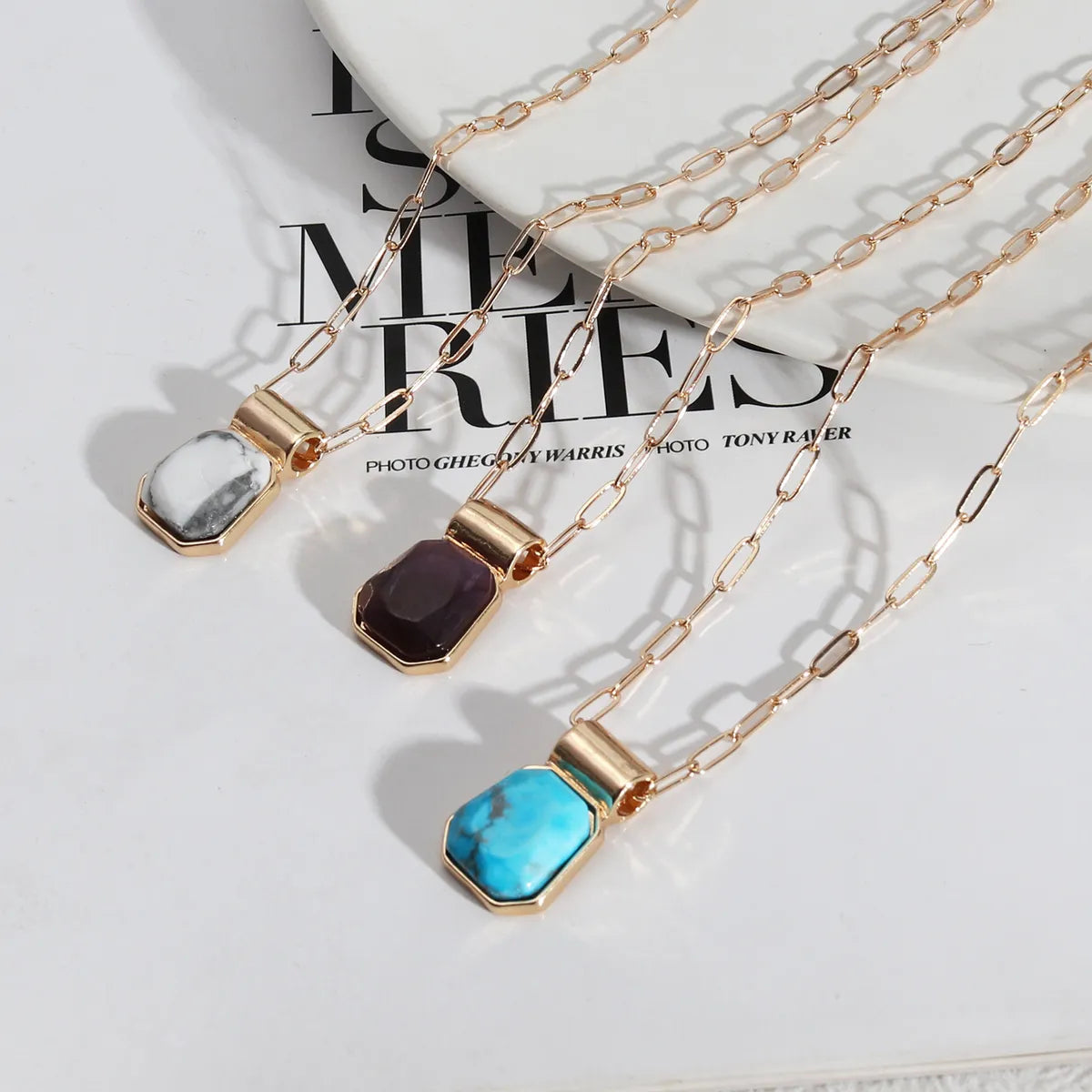 1 Piece Simple Style Square Alloy Plating Inlay Turquoise Women'S Pendant Necklace