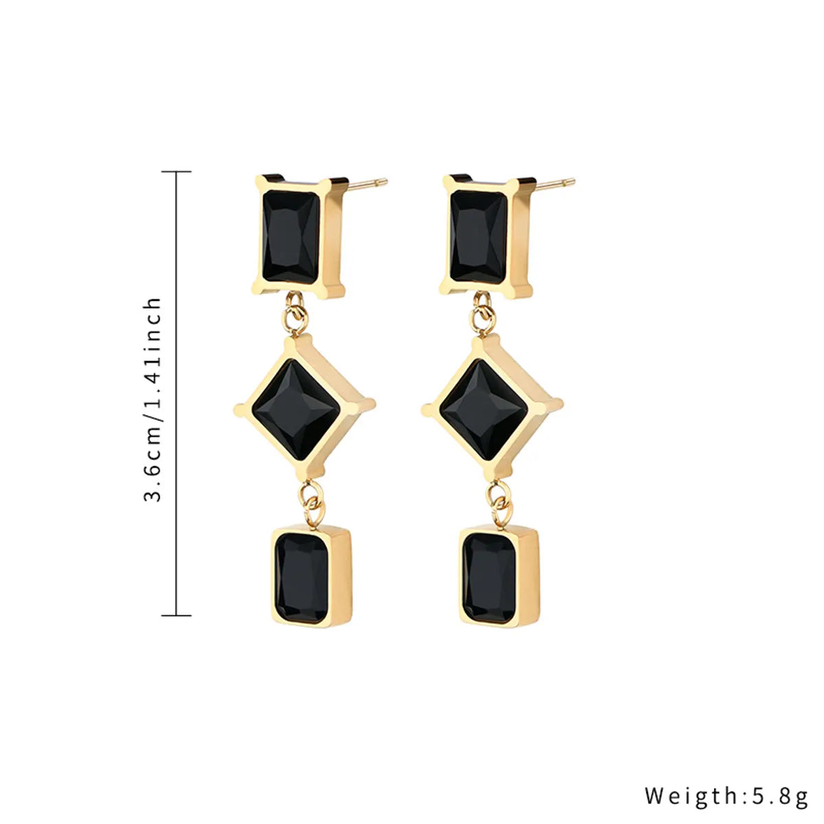 1 Piece Simple Style Square Plating Inlay Stainless Steel Titanium Steel Zircon Gold Plated Drop Earrings