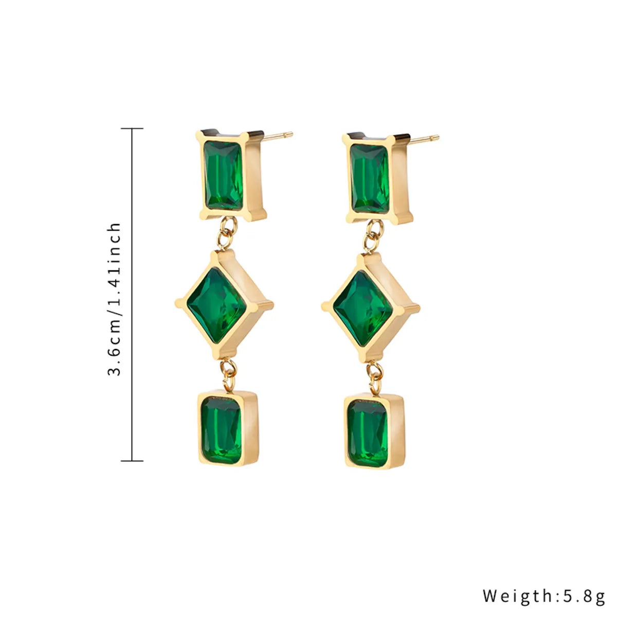 1 Piece Simple Style Square Plating Inlay Stainless Steel Titanium Steel Zircon Gold Plated Drop Earrings