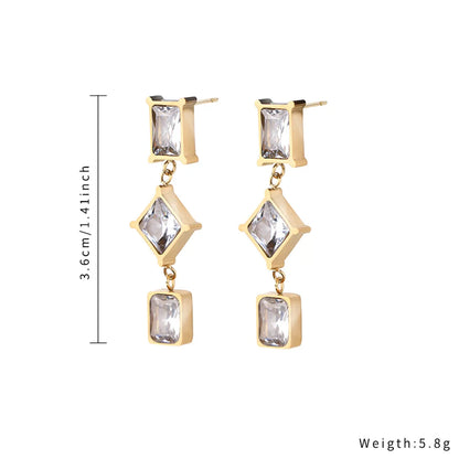 1 Piece Simple Style Square Plating Inlay Stainless Steel Titanium Steel Zircon Gold Plated Drop Earrings