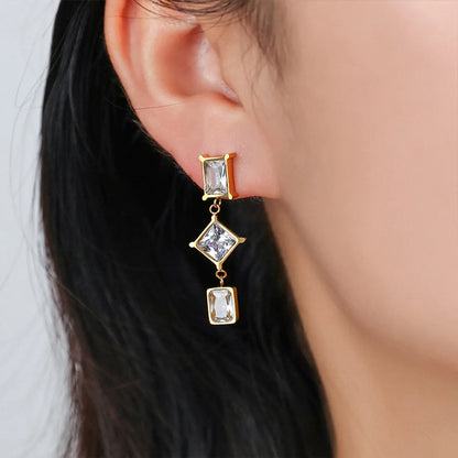 1 Piece Simple Style Square Plating Inlay Stainless Steel Titanium Steel Zircon Gold Plated Drop Earrings