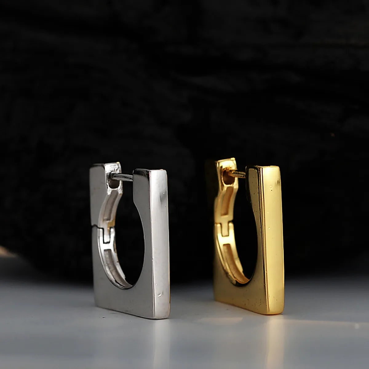 1 Piece Simple Style Square Plating Sterling Silver Hoop Earrings