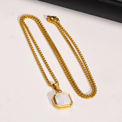 1 Piece Simple Style Square Stainless Steel Inlay Shell Pendant Necklace