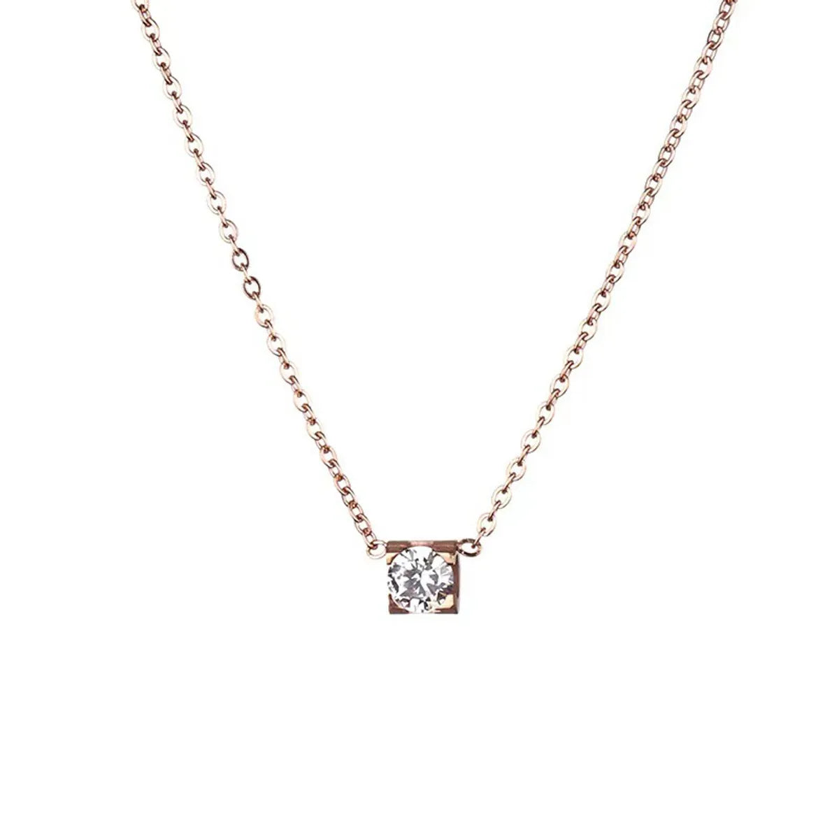 1 Piece Simple Style Square Titanium Steel Plating Zircon Necklace