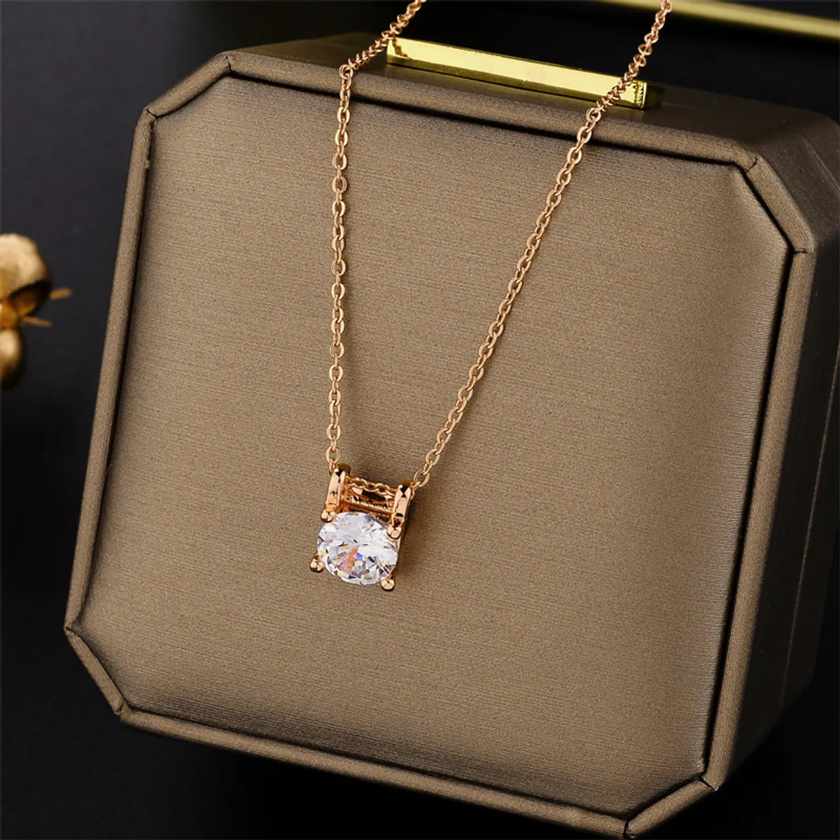 1 Piece Simple Style Square Titanium Steel Plating Zircon Necklace