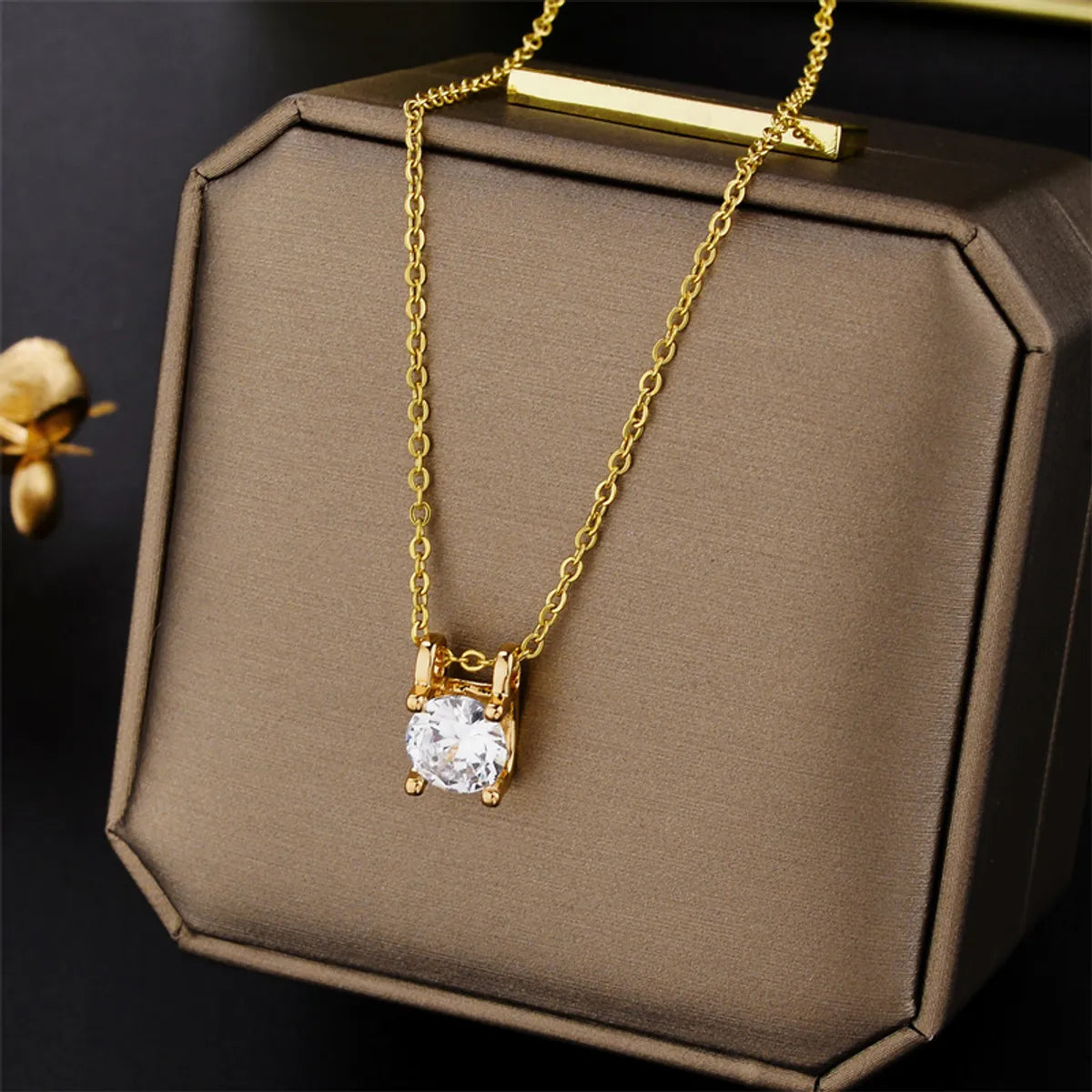 1 Piece Simple Style Square Titanium Steel Plating Zircon Necklace