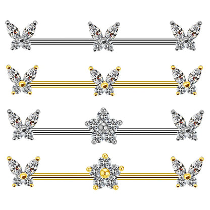 1 Piece Simple Style Star Butterfly Inlay Stainless Steel Copper Rhinestones White Gold Plated Gold Plated Ear Studs