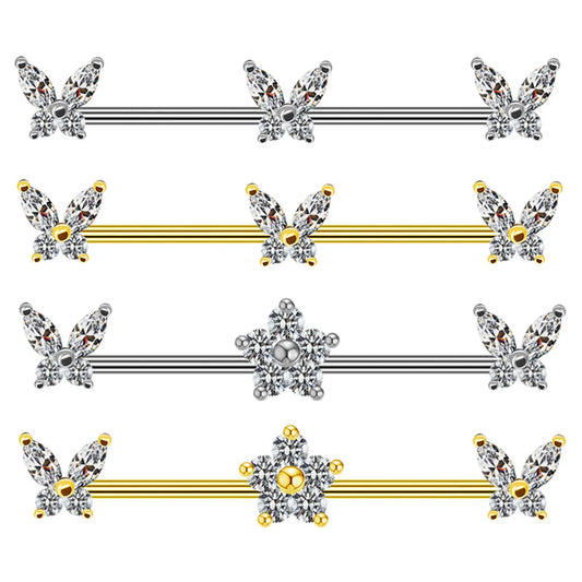 1 Piece Simple Style Star Butterfly Inlay Stainless Steel Copper Rhinestones White Gold Plated Gold Plated Ear Studs