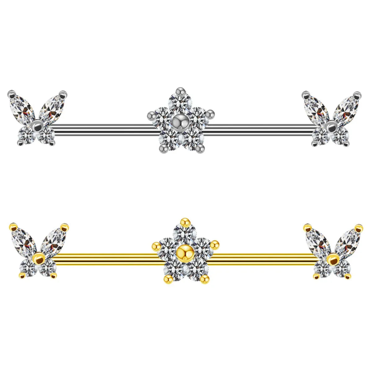 1 Piece Simple Style Star Butterfly Inlay Stainless Steel Copper Rhinestones White Gold Plated Gold Plated Ear Studs