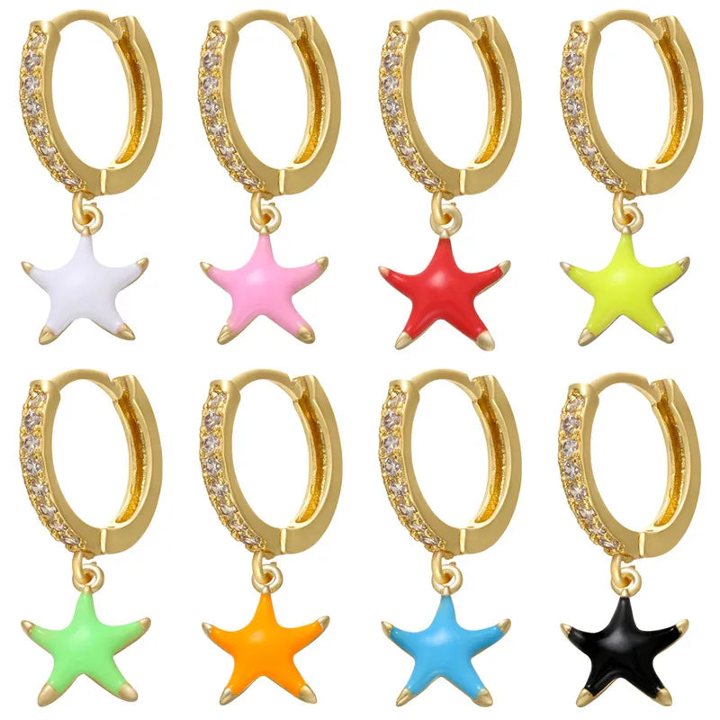 1 Piece Simple Style Star Copper Enamel Jewelry Accessories