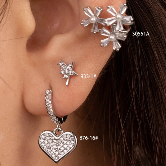 1 Piece Simple Style Star Heart Shape Flower Inlay Stainless Steel Copper Zircon Ear Studs