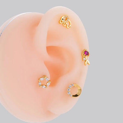 1 Piece Ear Cartilage Rings & Studs Simple Style Star Moon Flower Pure Titanium Copper Inlay Zircon