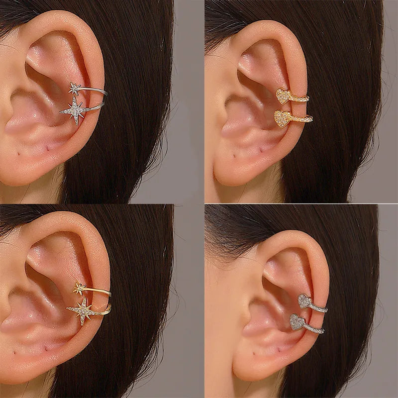 1 Piece Simple Style Star Plating Inlay Copper Rhinestones 14k Gold Plated Silver Plated Ear Cuffs