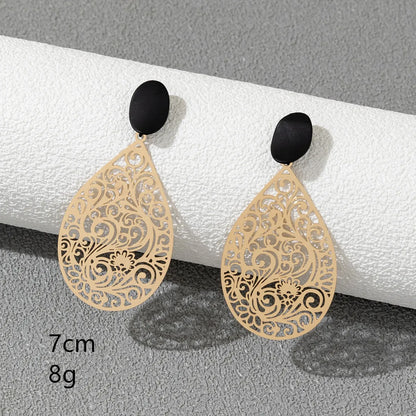 1 Piece Simple Style Streetwear Round Leaves Oval Titanium Steel Iron Drop Earrings