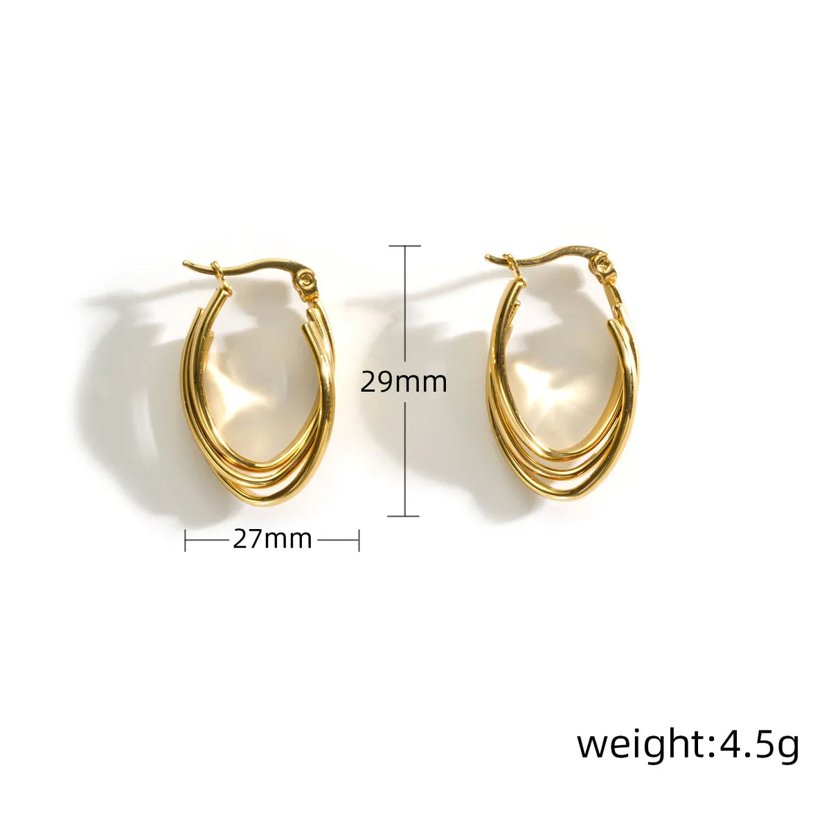 1 Piece Simple Style U Shape Layered 304 Stainless Steel 18K Gold Plated Earrings