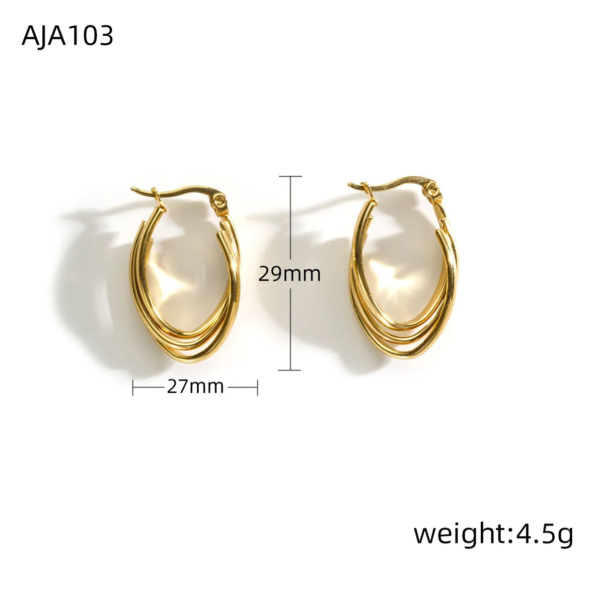 1 Piece Simple Style U Shape Layered 304 Stainless Steel 18K Gold Plated Earrings