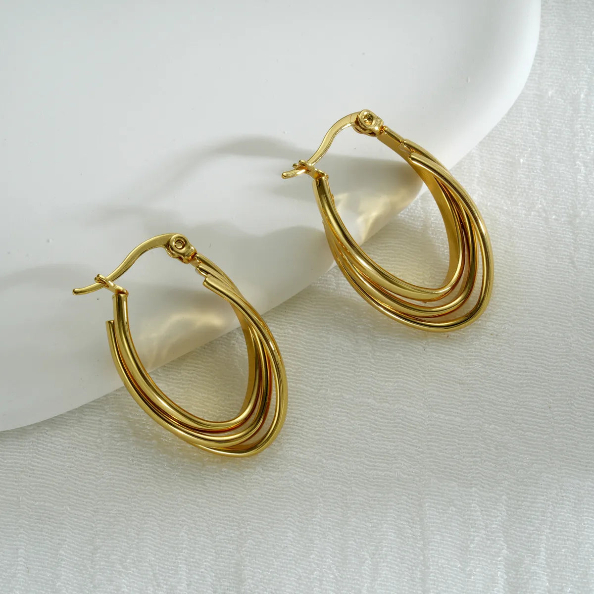 1 Piece Simple Style U Shape Layered 304 Stainless Steel 18K Gold Plated Earrings