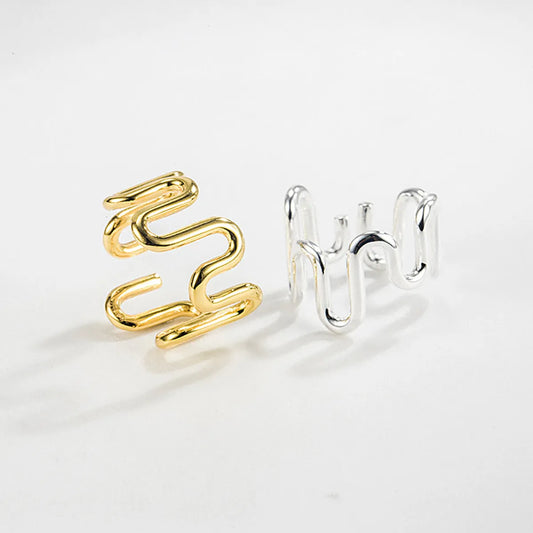 Simple Style Waves Sterling Silver Plating 18k Gold Plated Open Ring