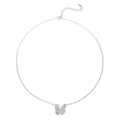 Sterling Silver Long-Lasting Plated Plating Inlay Butterfly Pendant Necklace