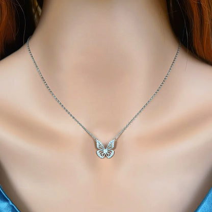 Sterling Silver Long-Lasting Plated Plating Inlay Butterfly Pendant Necklace