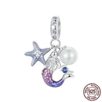 1 Piece Sterling Silver Starfish Mermaid Fish Tail Pendant