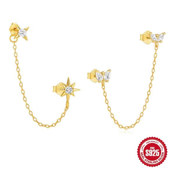 1 Piece Sterling Silver Zircon Star Butterfly Ear Studs