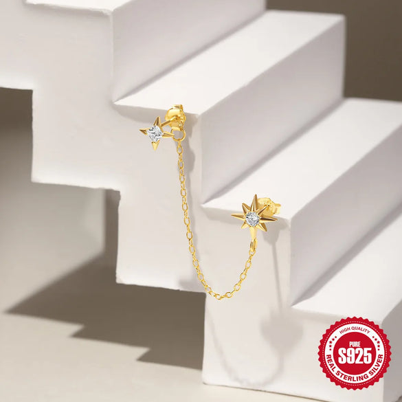 1 Piece Sterling Silver Zircon Star Butterfly Ear Studs