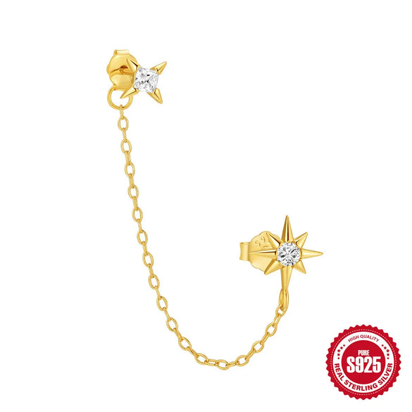 1 Piece Sterling Silver Zircon Star Butterfly Ear Studs