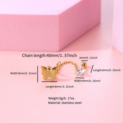 1 Piece Ear Cartilage Rings & Studs Streetwear Butterfly Stainless Steel Plating Inlay Zircon