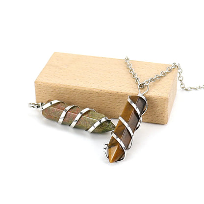 1 Piece Streetwear Spiral Stripe Natural Stone Knitting Pendant Necklace