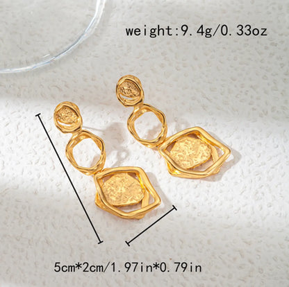 1 Piece Sweet Artistic Round Rhombus Patchwork Plating Hollow Out 304 Stainless Steel 14K Gold Plated Drop Earrings