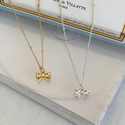 1 Piece Sweet Bow Knot Titanium Steel Plating Pendant Necklace