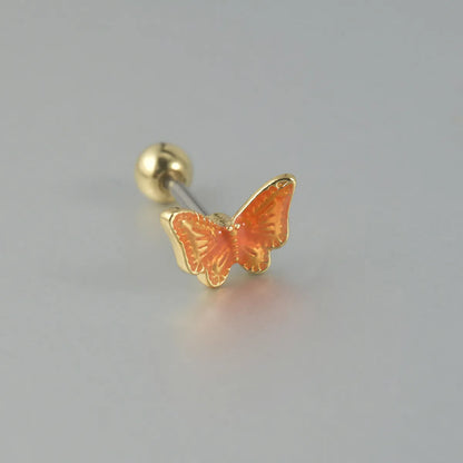 1 Piece Sweet Butterfly Enamel Stainless Steel Plastic 18K Gold Plated Ear Studs