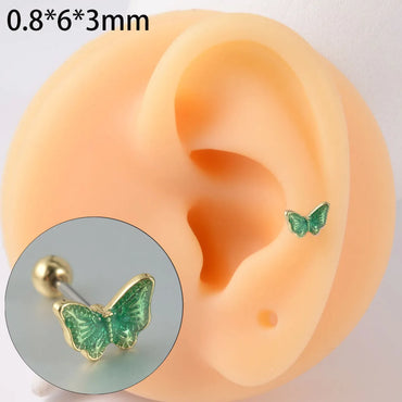 1 Piece Sweet Butterfly Enamel Stainless Steel Plastic 18K Gold Plated Ear Studs