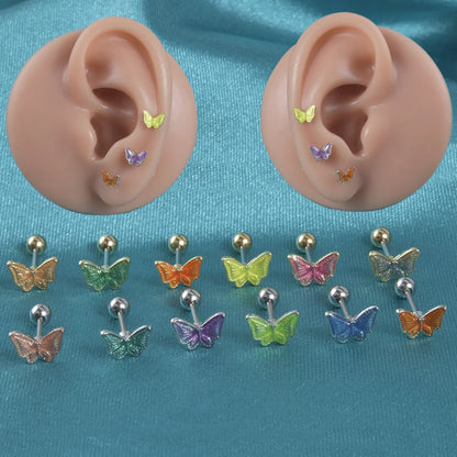 1 Piece Sweet Butterfly Enamel Stainless Steel Plastic 18K Gold Plated Ear Studs