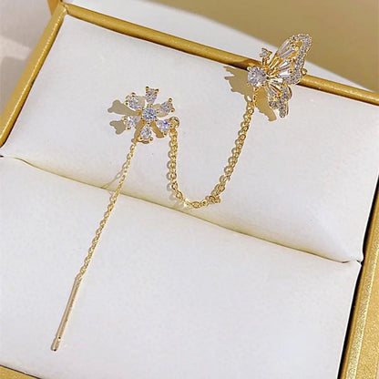 1 Piece Sweet Butterfly Tassel Plating Inlay Copper Zircon Ear Clip