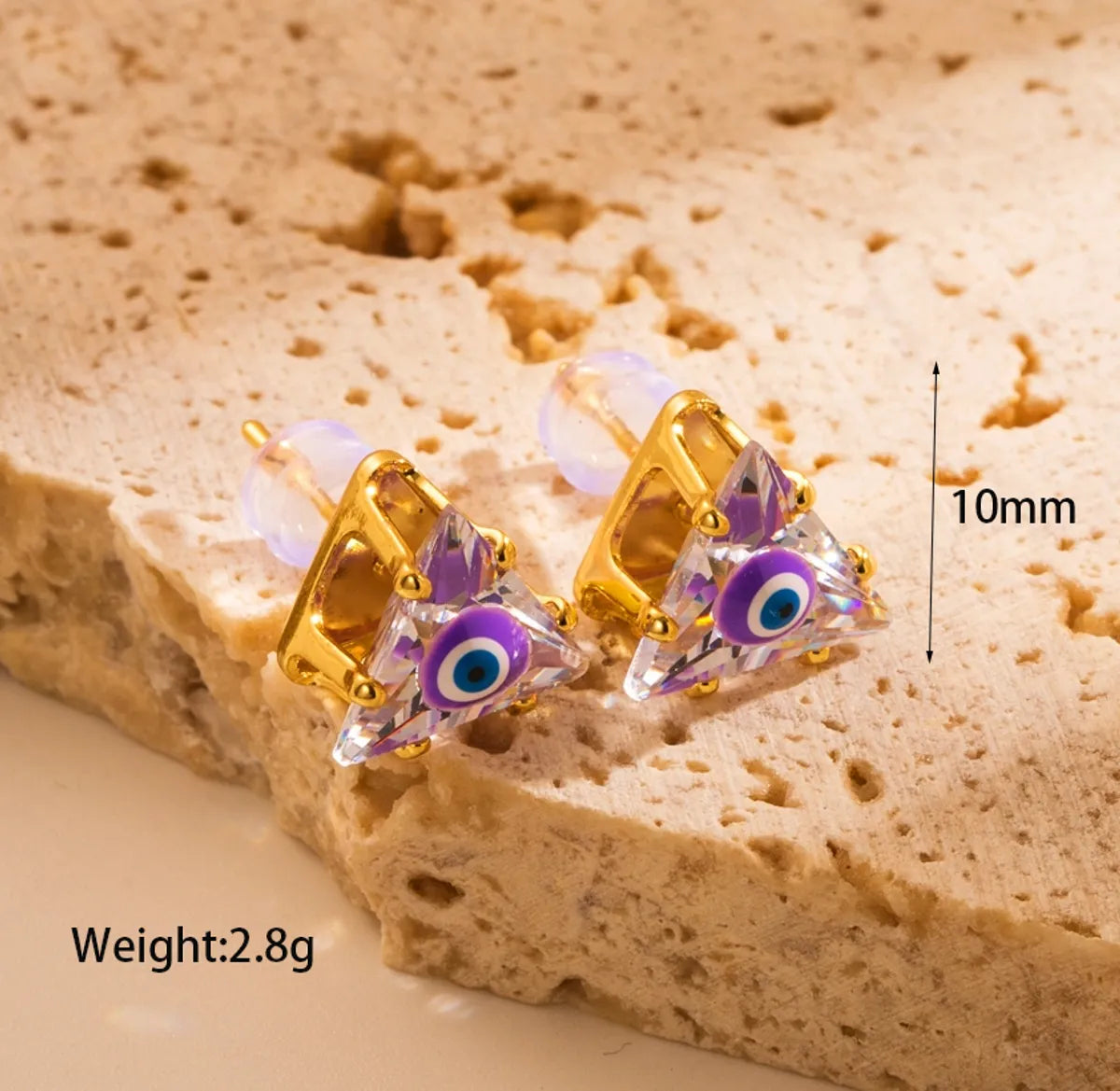 1 Piece Sweet Devil's Eye Enamel Inlay Copper Shell Pearls Zircon 18K Gold Plated Ear Studs