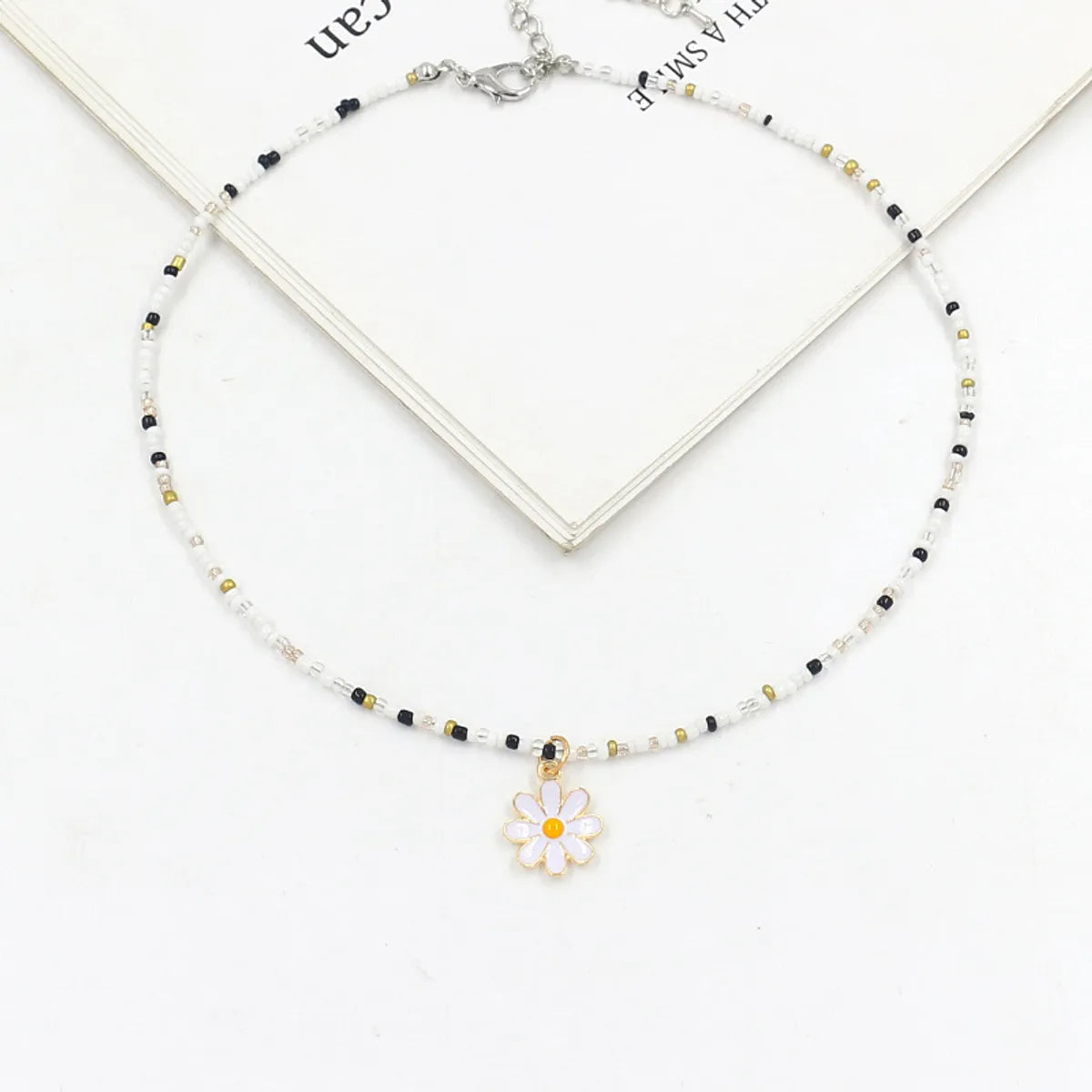 1 Piece Sweet Floral Epoxy Beaded Alloy Pendant Necklace