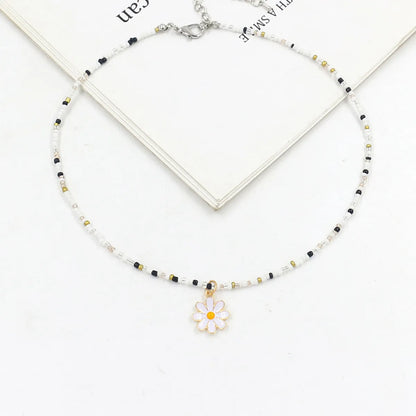 1 Piece Sweet Floral Epoxy Beaded Alloy Pendant Necklace