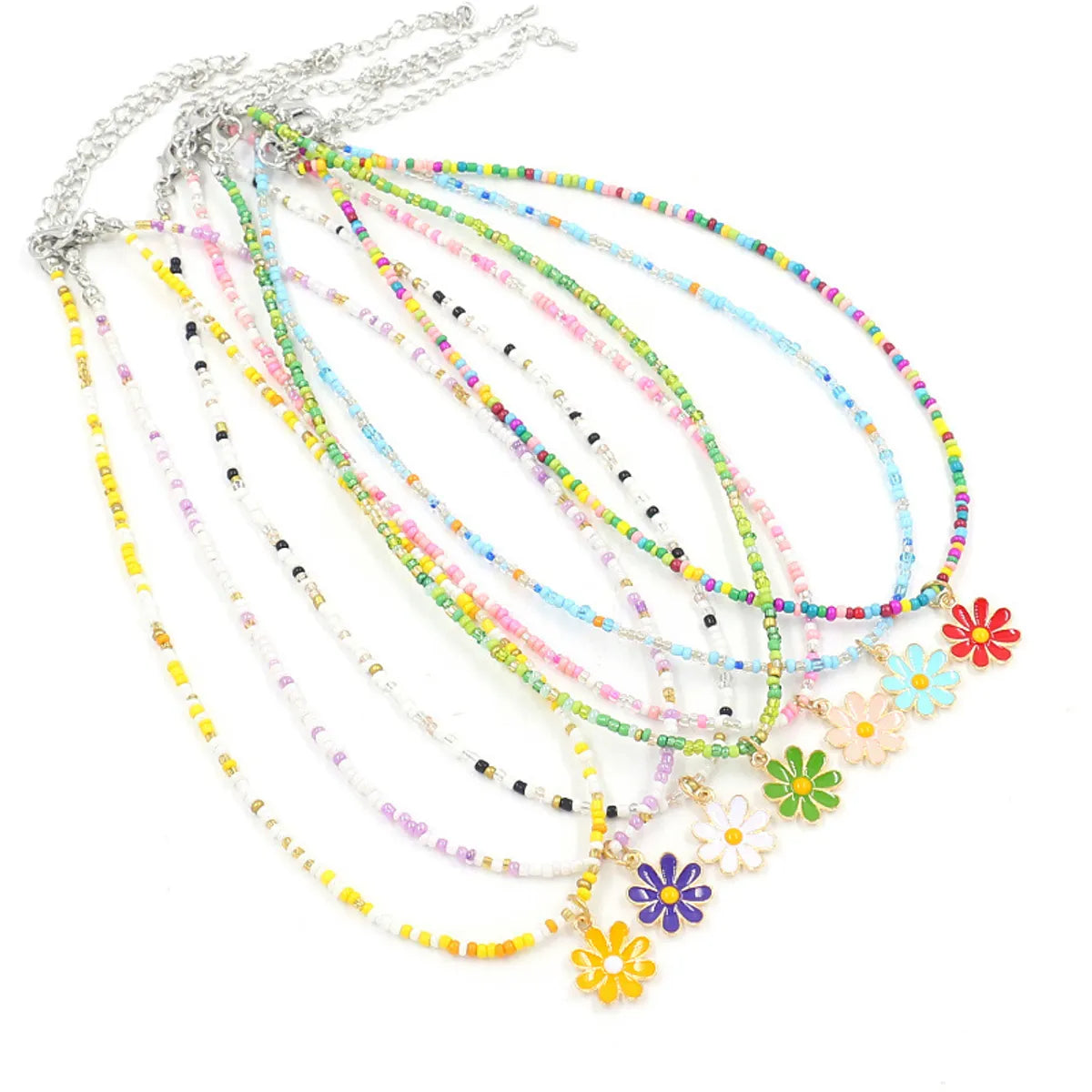 1 Piece Sweet Floral Epoxy Beaded Alloy Pendant Necklace