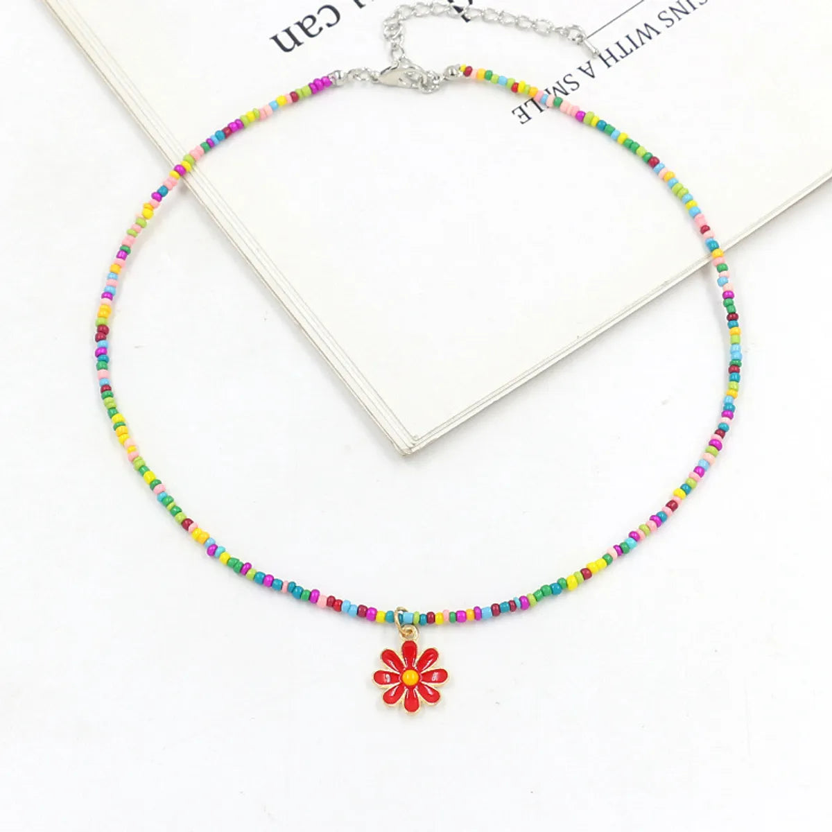 1 Piece Sweet Floral Epoxy Beaded Alloy Pendant Necklace