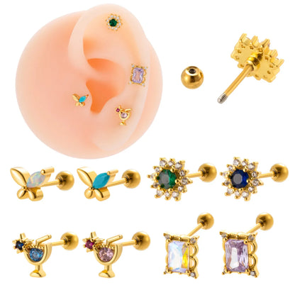 1 Piece Ear Cartilage Rings & Studs Sweet Flower Butterfly 316 Stainless Steel  Copper Plating Inlay Gem Zircon